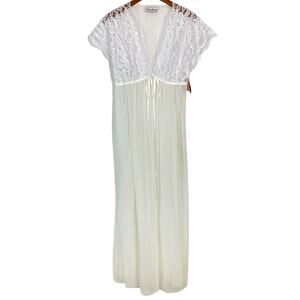 NWT Vintage Deadstock Donna Richard White Ivory Lace Peignoir Nightgown Robe S